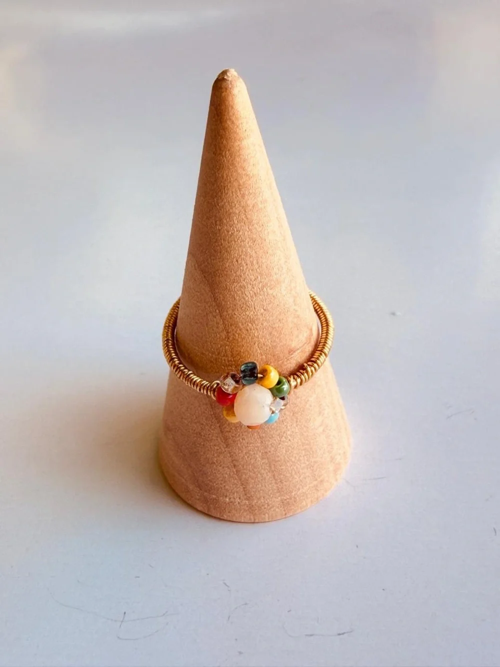 Multicolor Beaded Gold Wire Ring - Women's Jewelry